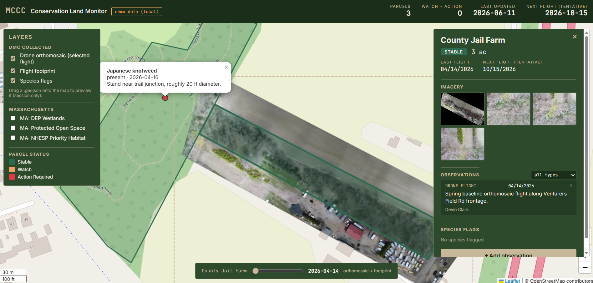 Conservation parcel web map screenshot