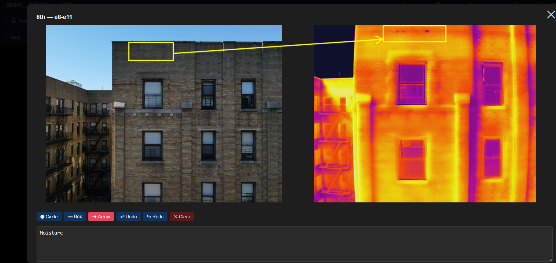 Facade inspection viewer, defect detail view